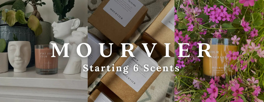 Mourvier starting 6 soy candles, lifestyle imagery and packaging