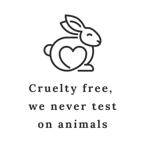 line drawing of a rabbit with a love heart in the middle with text that reads cruelty free, we never test on animals