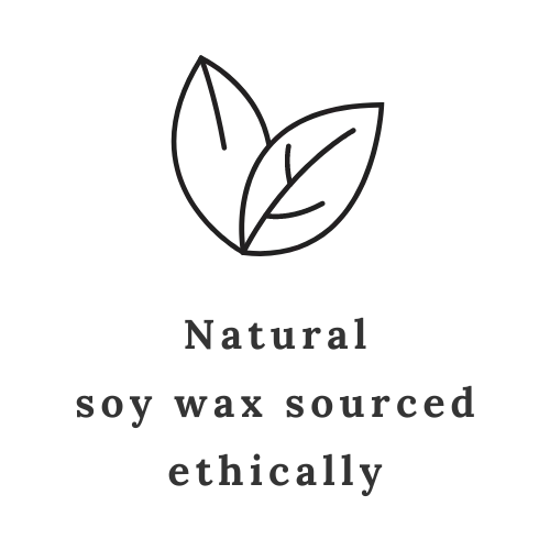 line drawing of a natural leaf with text that reads natural soy wax sourced ethically